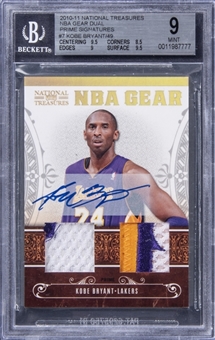 2010-11 National Treasures NBA Gear Dual Prime Signatures #7 Kobe Bryant Signed Patch Card (#13/49) - BGS MINT 9/BGS 10